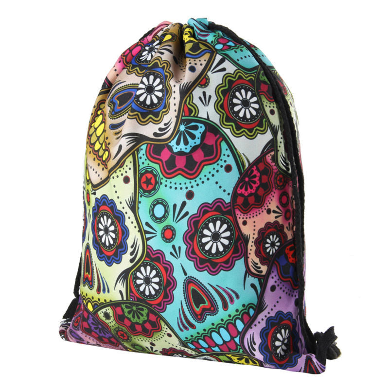 Wholesale Polyester Printed Skull Storage Bag Backpack